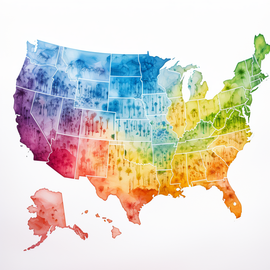 a watercolor map of the united states
