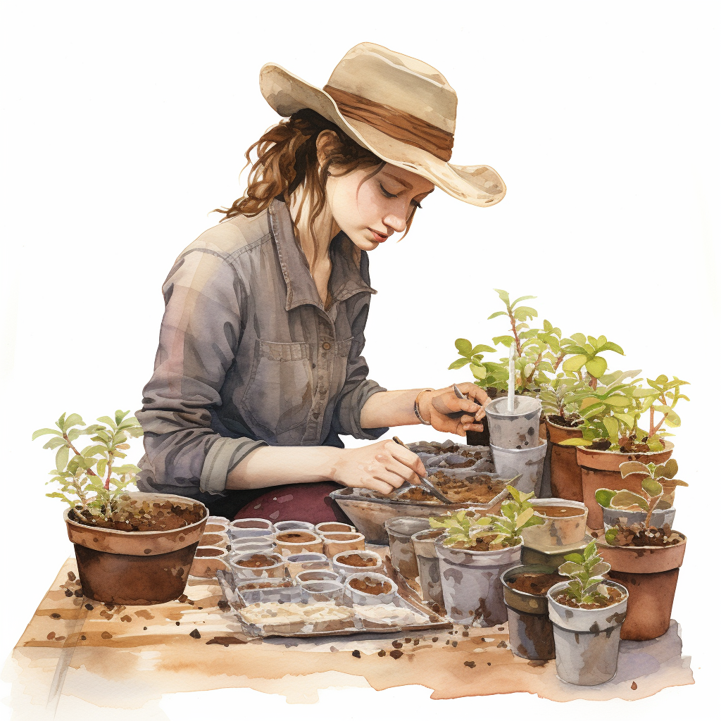 woman working at potting table