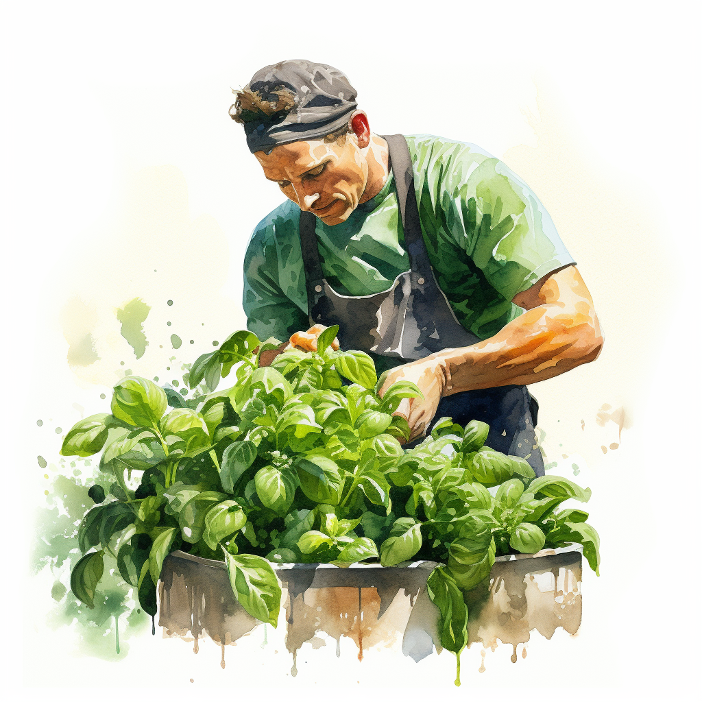 a cook picking fresh basil for their next recipe