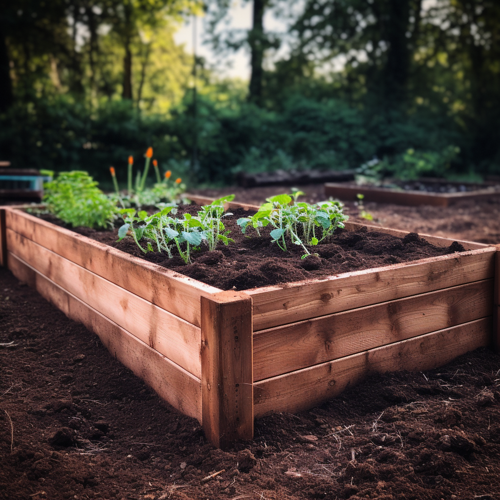 raised garden bed in early spring