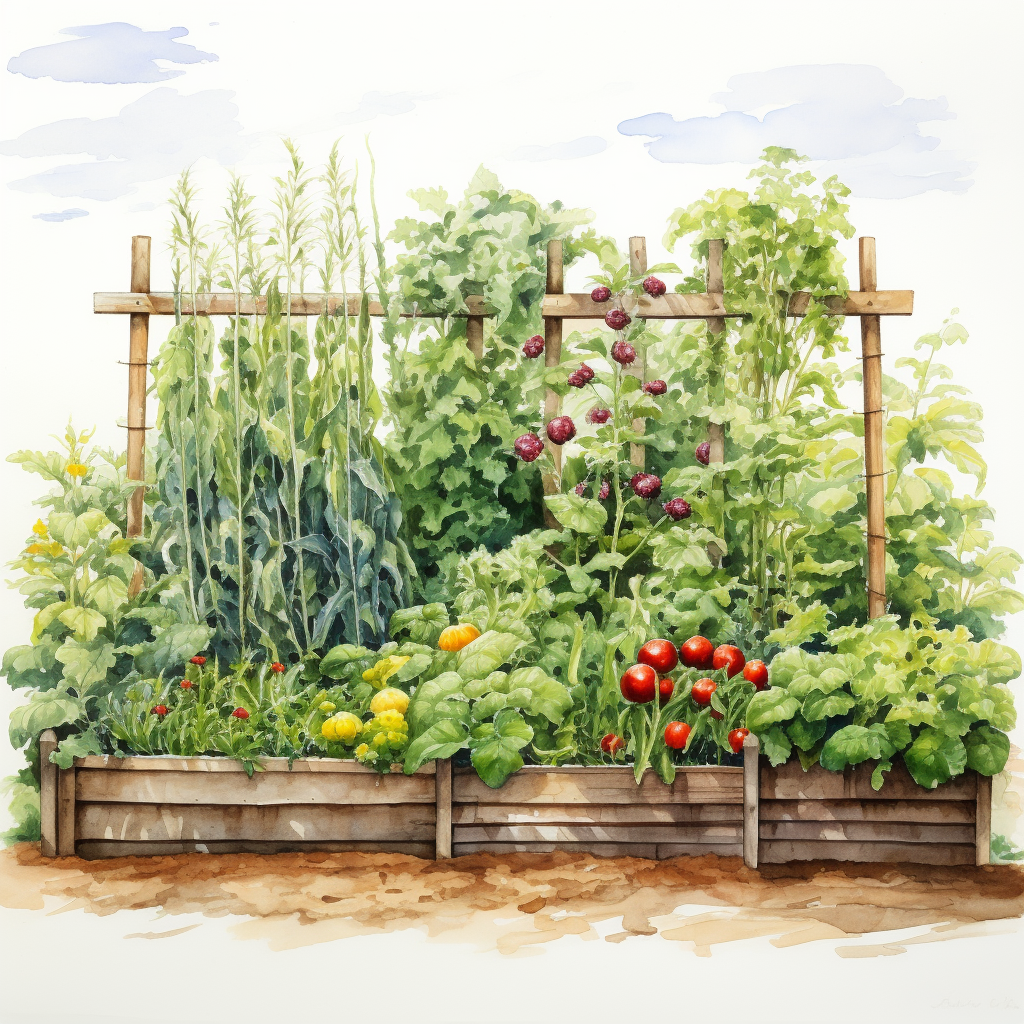 vegetable garden with a trellis